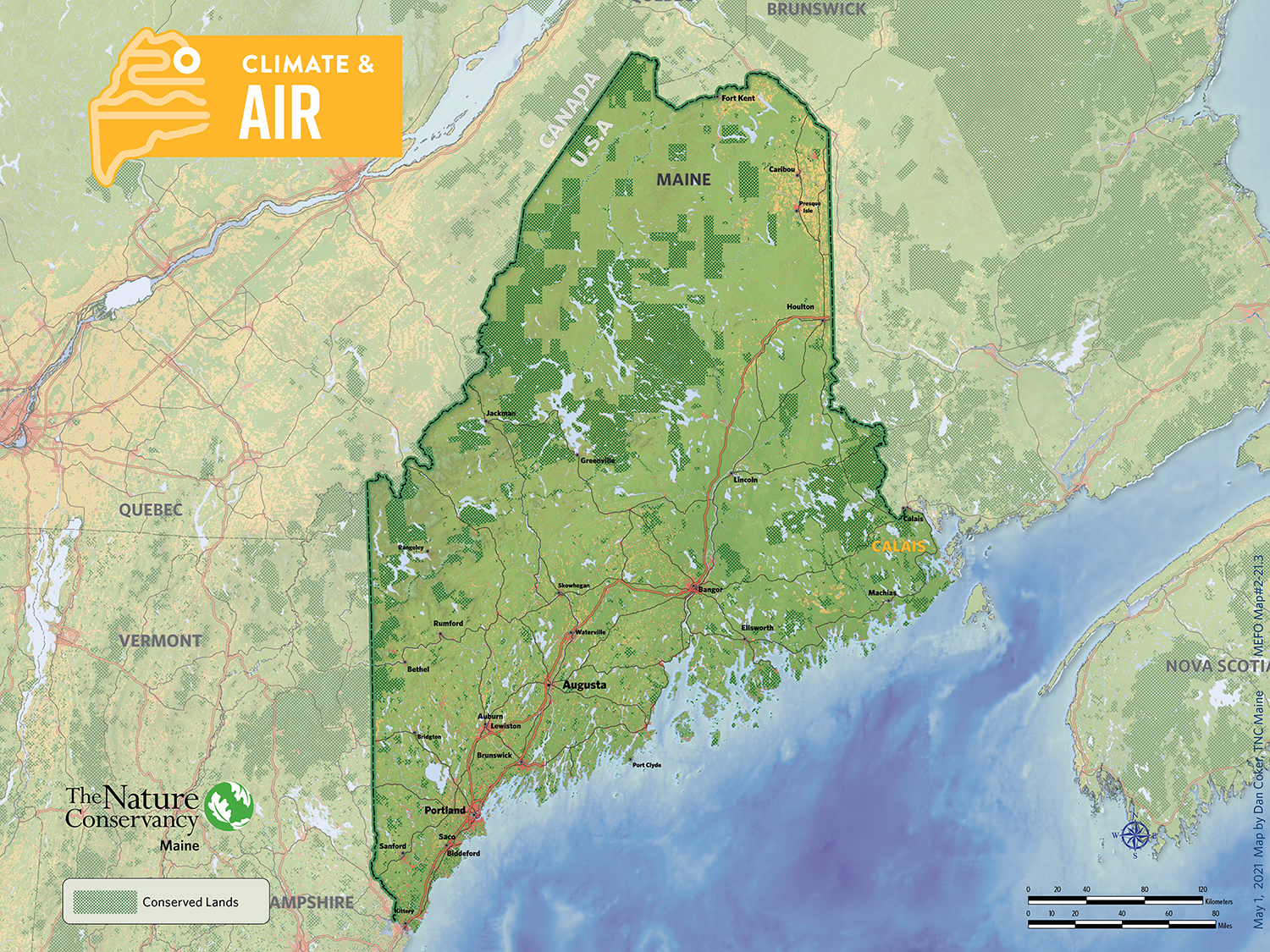 A Map of Maine and surrounding areas.