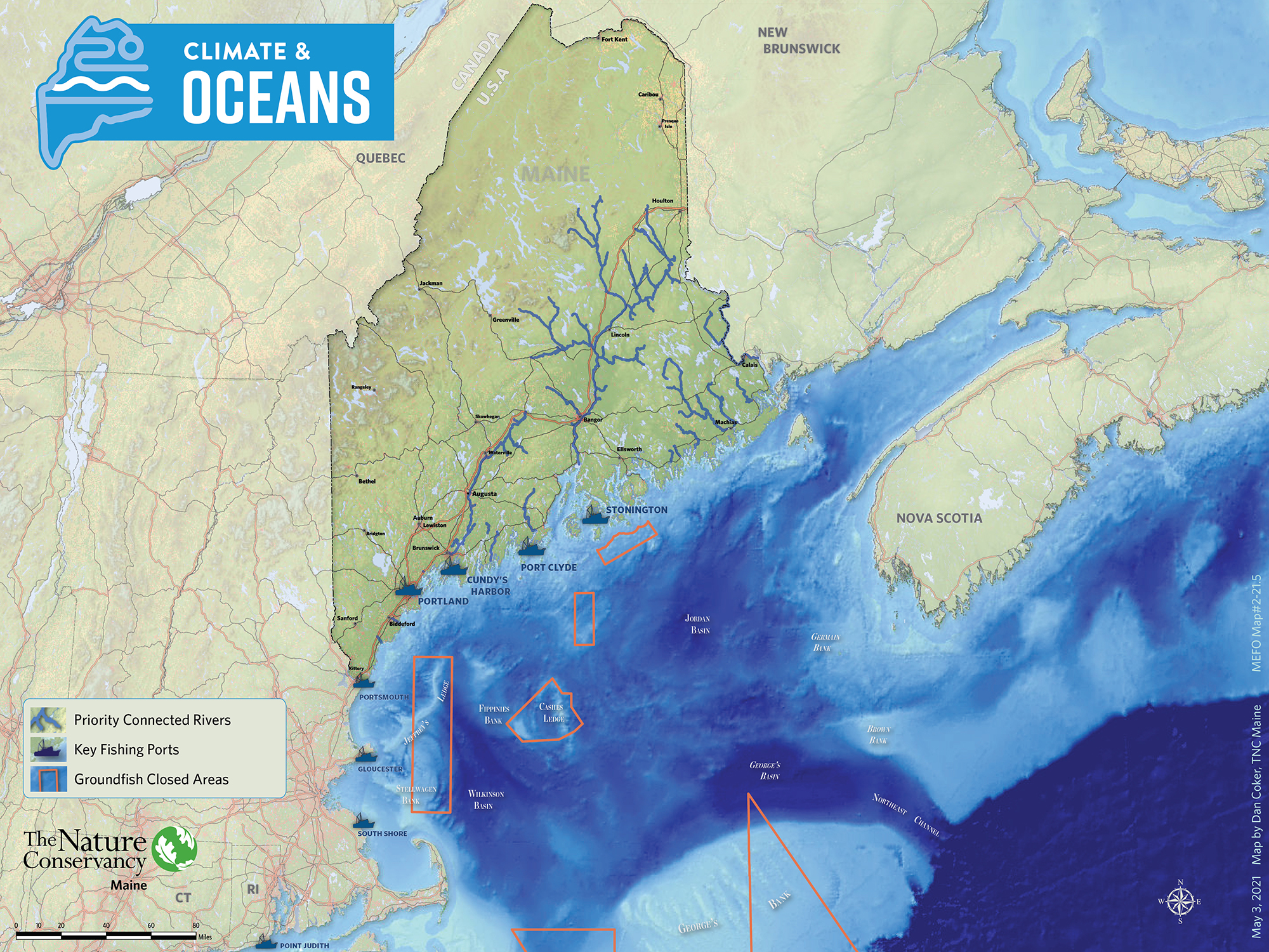 Map shows Maine and the Gulf of Maine.