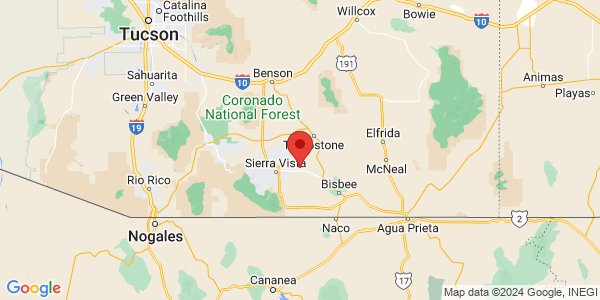 Map with marker: The San Pedro flows north from the Mexican state of Sonora to join the Gila River in Arizona.