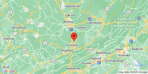 Map with marker: Adjacent to the preserve lies Brush Creek Falls, the largest falls in southern West Virginia.