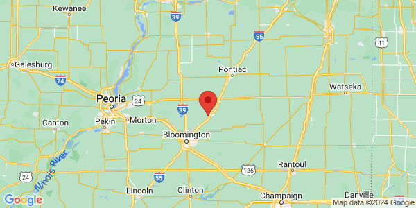 Map with marker: The Franklin Farm is located in Lexington, Illinois.