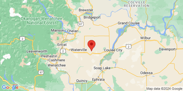 Map with marker: Map of Moses Coulee and Beezley Hills Preserves, Washington.